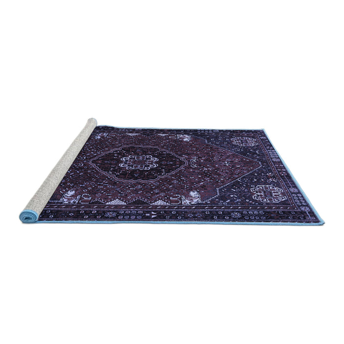 Sideview of Machine Washable Persian Blue Traditional Rug, wshtr855blu
