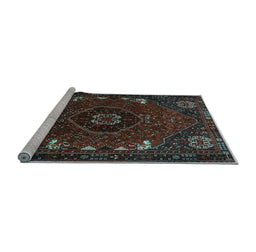 Sideview of Machine Washable Persian Light Blue Traditional Rug, wshtr855lblu