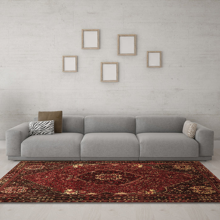 Machine Washable Persian Brown Traditional Rug in a Living Room,, wshtr855brn