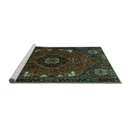 Sideview of Machine Washable Persian Turquoise Traditional Area Rugs, wshtr855turq