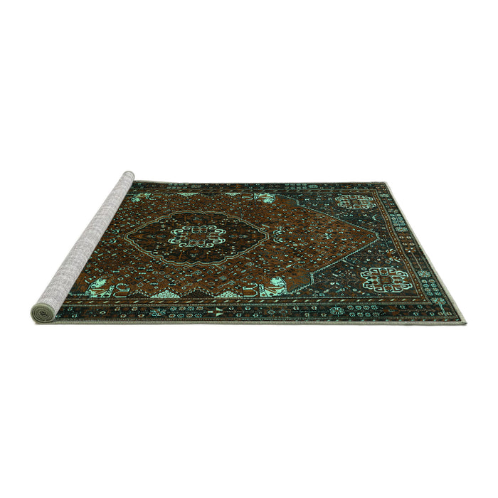 Sideview of Machine Washable Persian Turquoise Traditional Area Rugs, wshtr855turq