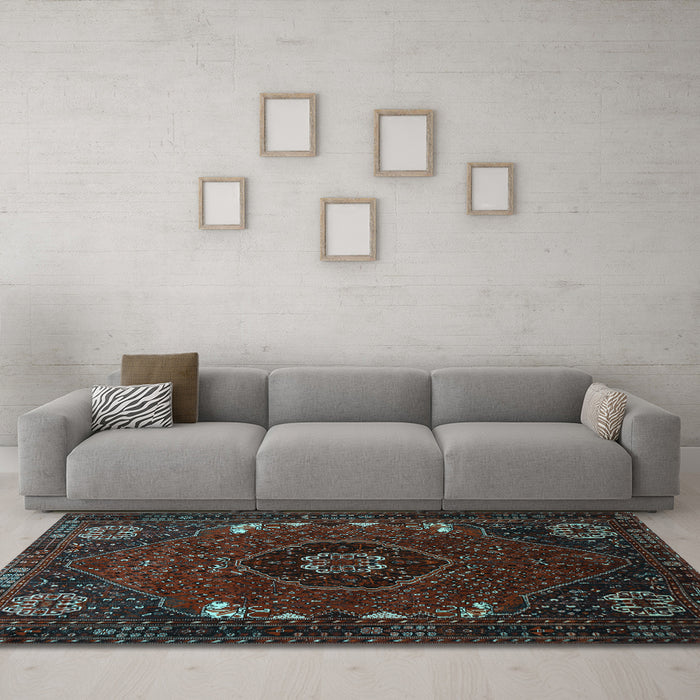 Machine Washable Persian Light Blue Traditional Rug in a Living Room, wshtr855lblu