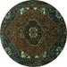 Round Machine Washable Persian Turquoise Traditional Area Rugs, wshtr855turq