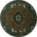 Round Persian Turquoise Traditional Rug, tr855turq