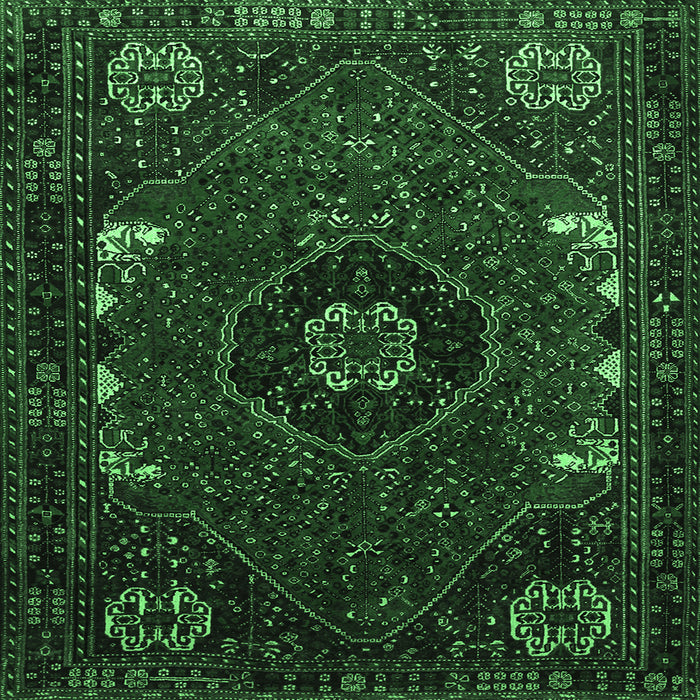 Square Machine Washable Persian Emerald Green Traditional Area Rugs, wshtr855emgrn