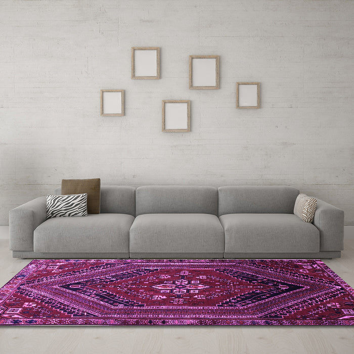 Machine Washable Persian Purple Traditional Area Rugs in a Living Room, wshtr856pur