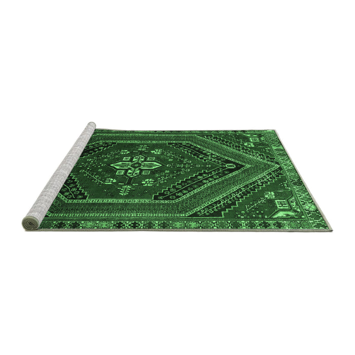 Sideview of Machine Washable Persian Emerald Green Traditional Area Rugs, wshtr856emgrn