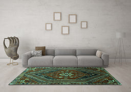 Machine Washable Persian Turquoise Traditional Area Rugs in a Living Room,, wshtr856turq