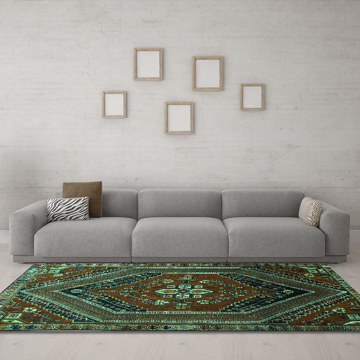 Machine Washable Persian Turquoise Traditional Area Rugs in a Living Room,, wshtr856turq