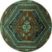 Round Persian Turquoise Traditional Rug, tr856turq