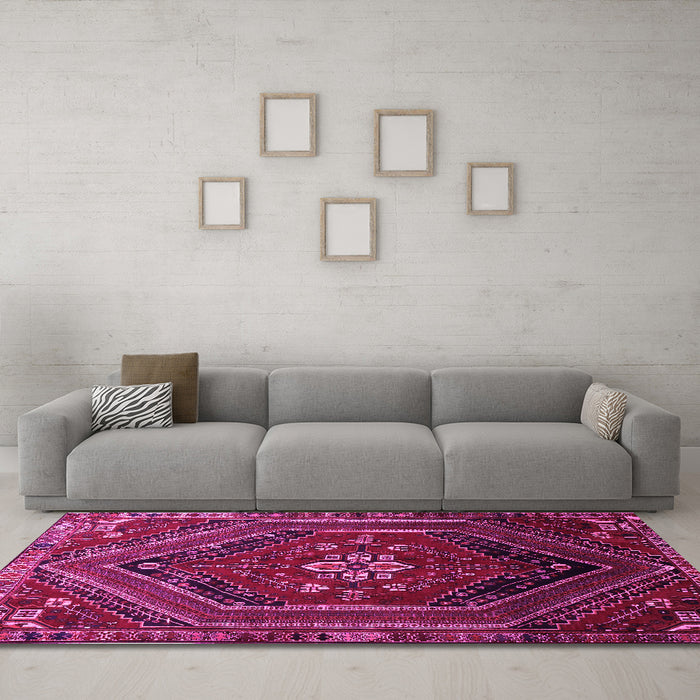 Machine Washable Persian Pink Traditional Rug in a Living Room, wshtr856pnk