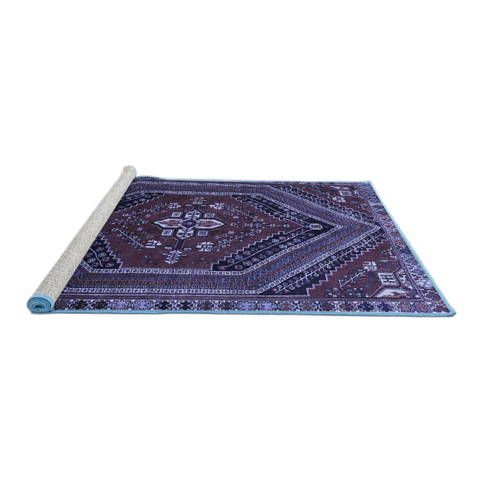 Sideview of Machine Washable Persian Blue Traditional Rug, wshtr856blu