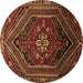 Round Persian Brown Traditional Rug, tr856brn