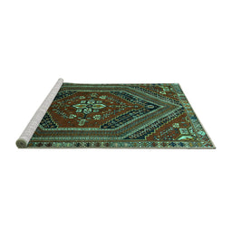 Sideview of Machine Washable Persian Turquoise Traditional Area Rugs, wshtr856turq