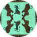 Round Animal Turquoise Traditional Rug, tr857turq