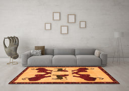 Machine Washable Animal Orange Traditional Area Rugs in a Living Room, wshtr857org