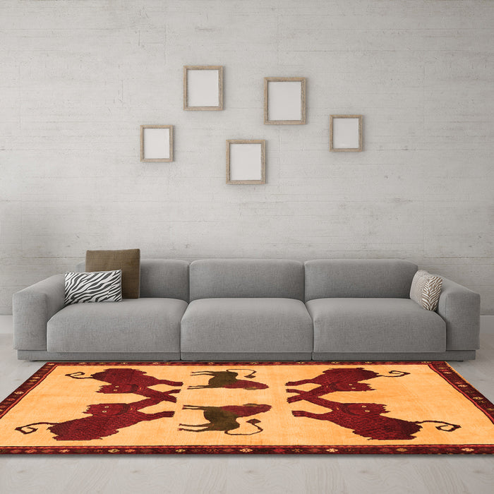 Machine Washable Animal Orange Traditional Area Rugs in a Living Room, wshtr857org