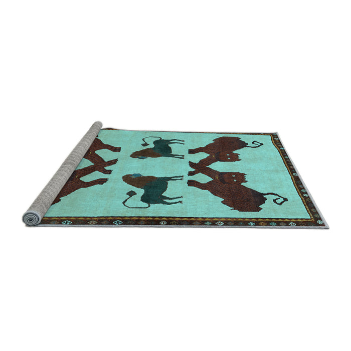 Sideview of Machine Washable Animal Light Blue Traditional Rug, wshtr857lblu