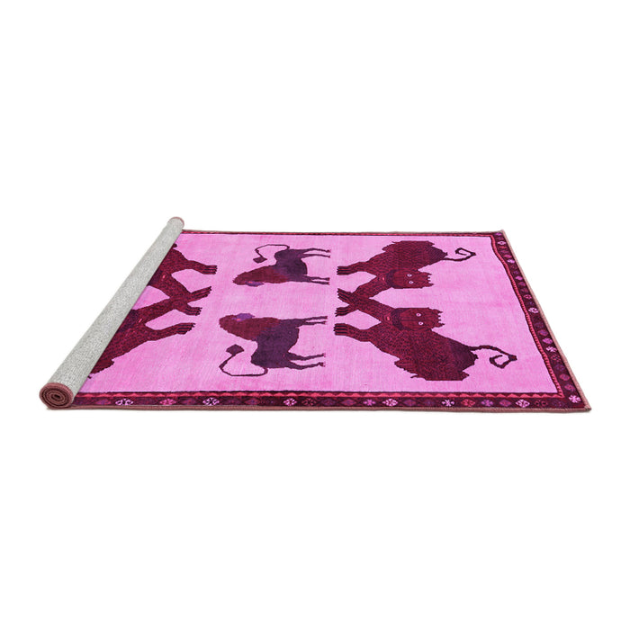 Sideview of Machine Washable Animal Pink Traditional Rug, wshtr857pnk