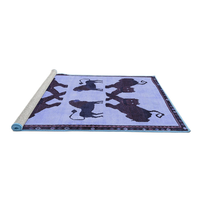 Sideview of Machine Washable Animal Blue Traditional Rug, wshtr857blu