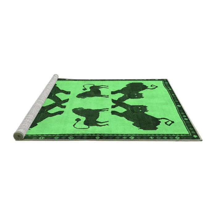 Sideview of Machine Washable Animal Emerald Green Traditional Area Rugs, wshtr857emgrn