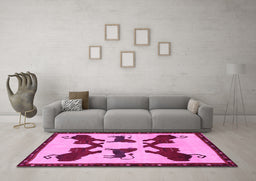 Machine Washable Animal Pink Traditional Rug in a Living Room, wshtr857pnk