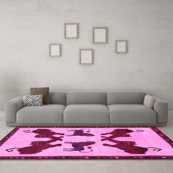 Machine Washable Animal Pink Traditional Rug in a Living Room, wshtr857pnk
