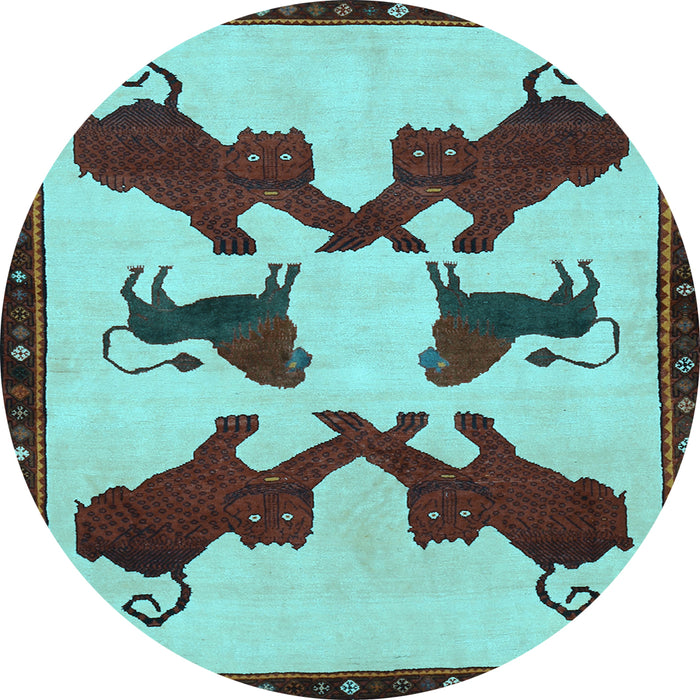 Round Animal Light Blue Traditional Rug, tr857lblu