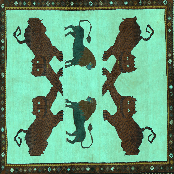 Square Animal Turquoise Traditional Rug, tr857turq