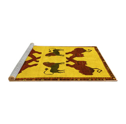 Sideview of Machine Washable Animal Yellow Traditional Rug, wshtr857yw