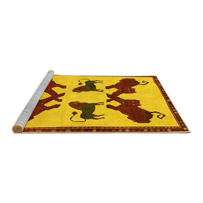 Sideview of Machine Washable Animal Yellow Traditional Rug, wshtr857yw