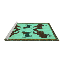 Sideview of Machine Washable Animal Turquoise Traditional Area Rugs, wshtr857turq