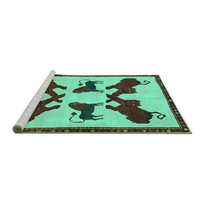 Sideview of Machine Washable Animal Turquoise Traditional Area Rugs, wshtr857turq