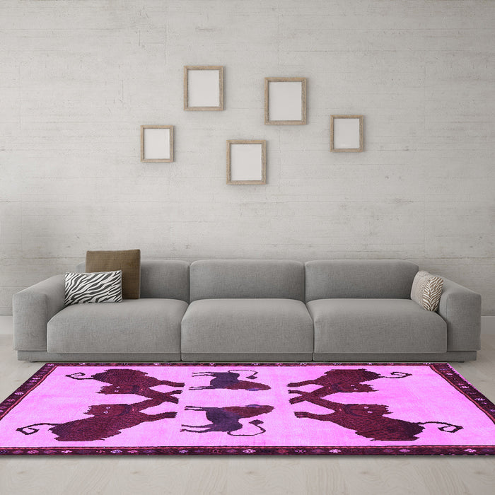 Machine Washable Animal Purple Traditional Area Rugs in a Living Room, wshtr857pur