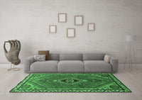 Machine Washable Persian Emerald Green Traditional Rug, wshtr858emgrn