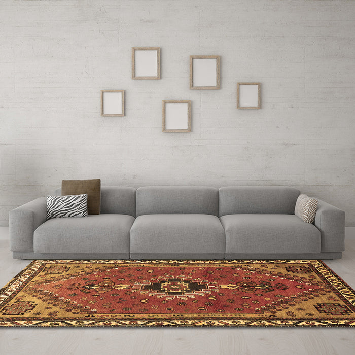 Machine Washable Persian Brown Traditional Rug in a Living Room,, wshtr858brn