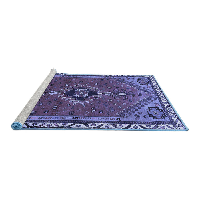 Sideview of Machine Washable Persian Blue Traditional Rug, wshtr858blu
