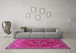 Machine Washable Persian Pink Traditional Rug in a Living Room, wshtr858pnk