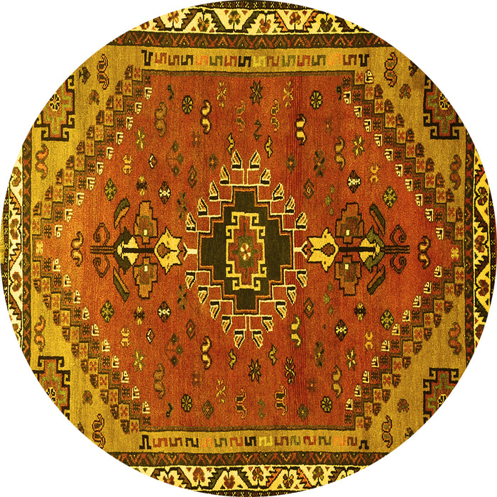 Round Persian Yellow Traditional Rug, tr858yw