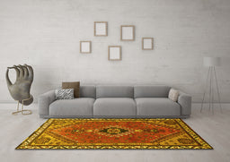 Machine Washable Persian Yellow Traditional Rug in a Living Room, wshtr858yw