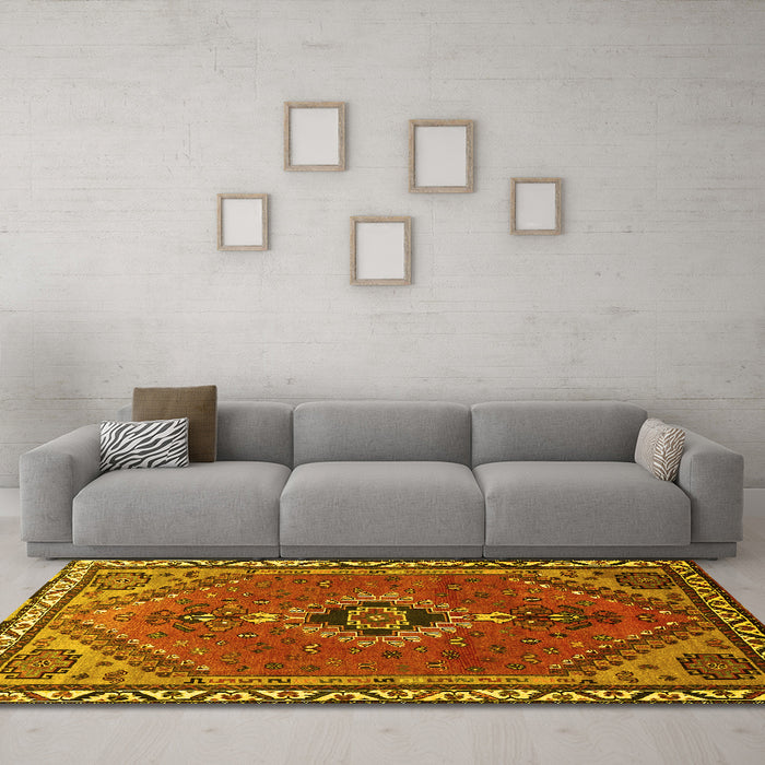 Machine Washable Persian Yellow Traditional Rug in a Living Room, wshtr858yw