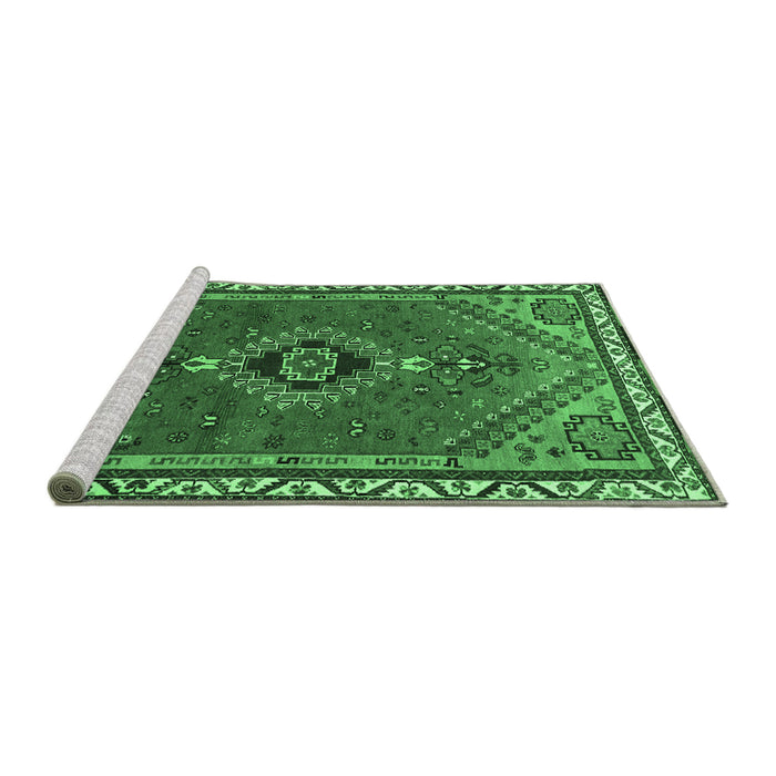 Sideview of Machine Washable Persian Emerald Green Traditional Area Rugs, wshtr858emgrn