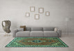 Machine Washable Persian Turquoise Traditional Area Rugs in a Living Room,, wshtr858turq