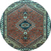 Round Machine Washable Persian Light Blue Traditional Rug, wshtr858lblu