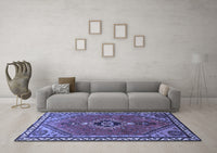 Machine Washable Persian Blue Traditional Rug, wshtr858blu