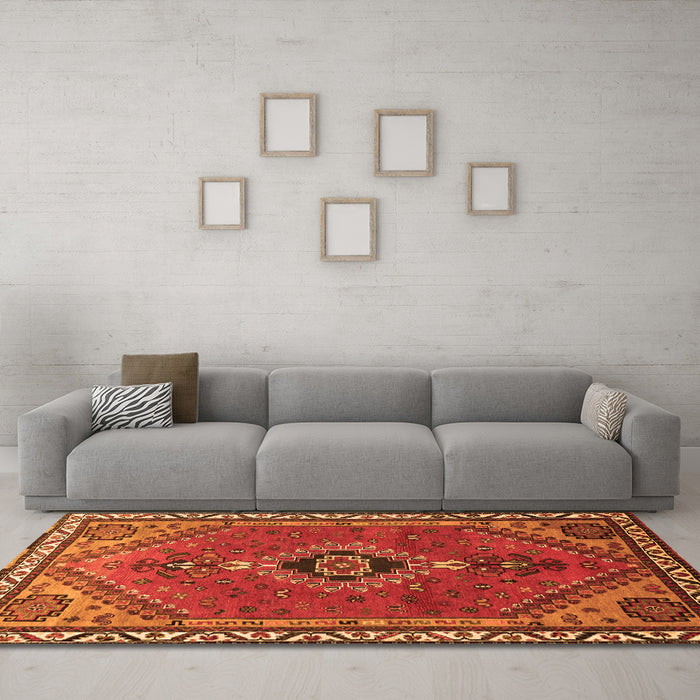 Machine Washable Persian Orange Traditional Area Rugs in a Living Room, wshtr858org