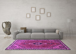 Machine Washable Persian Purple Traditional Area Rugs in a Living Room, wshtr858pur