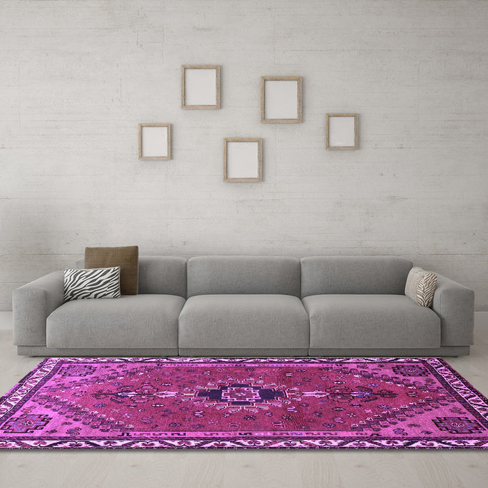 Machine Washable Persian Purple Traditional Area Rugs in a Living Room, wshtr858pur