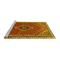 Sideview of Machine Washable Persian Yellow Traditional Rug, wshtr858yw