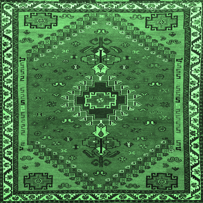Square Machine Washable Persian Emerald Green Traditional Area Rugs, wshtr858emgrn